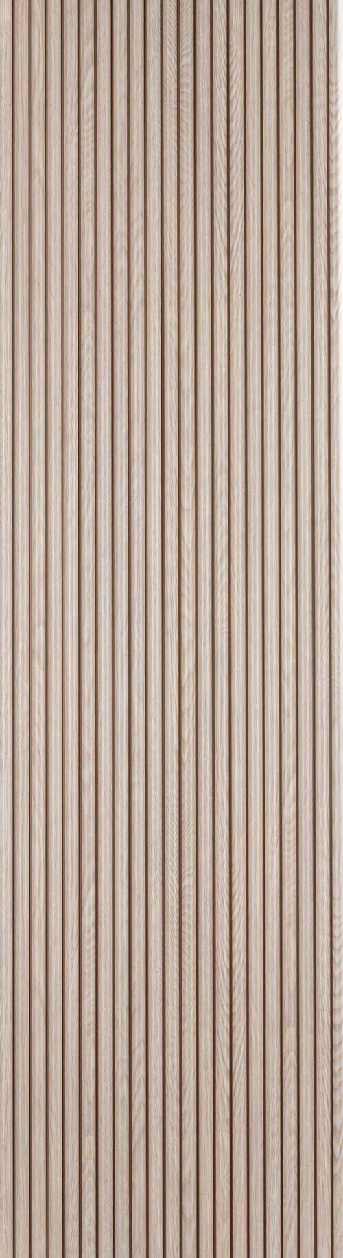 Beige wood louver panel with matte finish and wood grain texture in vertical slats pattern