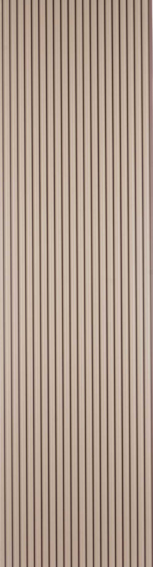 Beige fluted wall panel with matte finish and vertical ridges, showing a textured surface with uniform pattern.