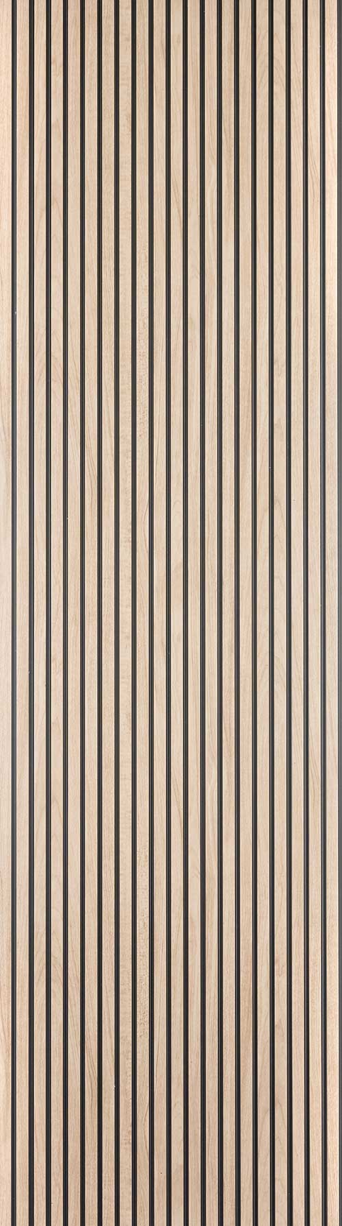 Beige fluted wall panel with matte finish and vertical grooves, showing wood grain texture and subtle sheen.