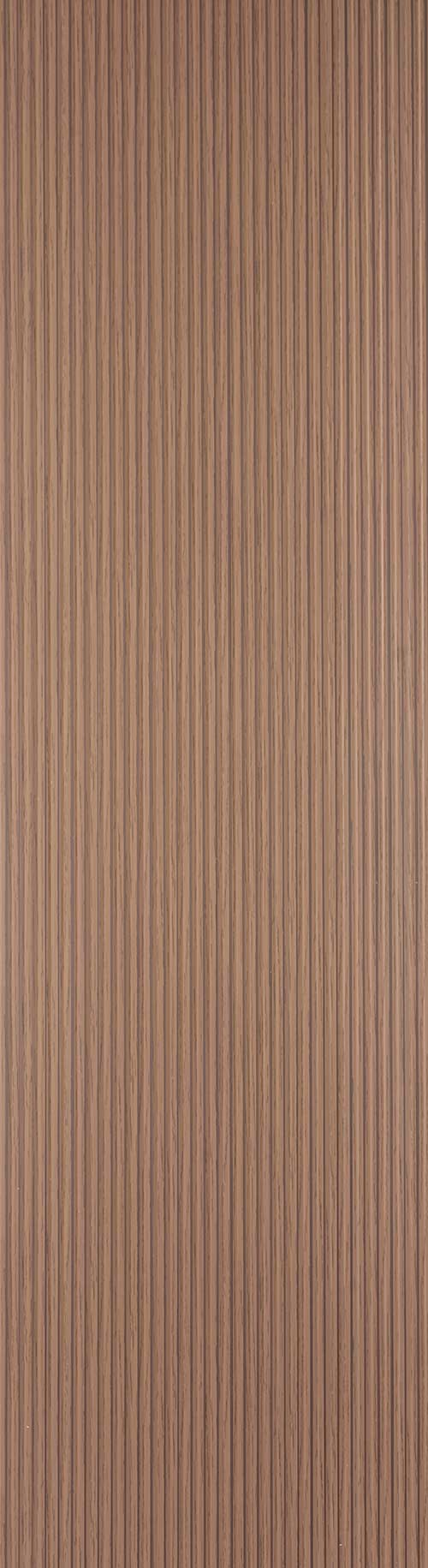 Brown fluted wall panel with matte finish and vertical striped pattern, showing texture and subtle grain variation.
