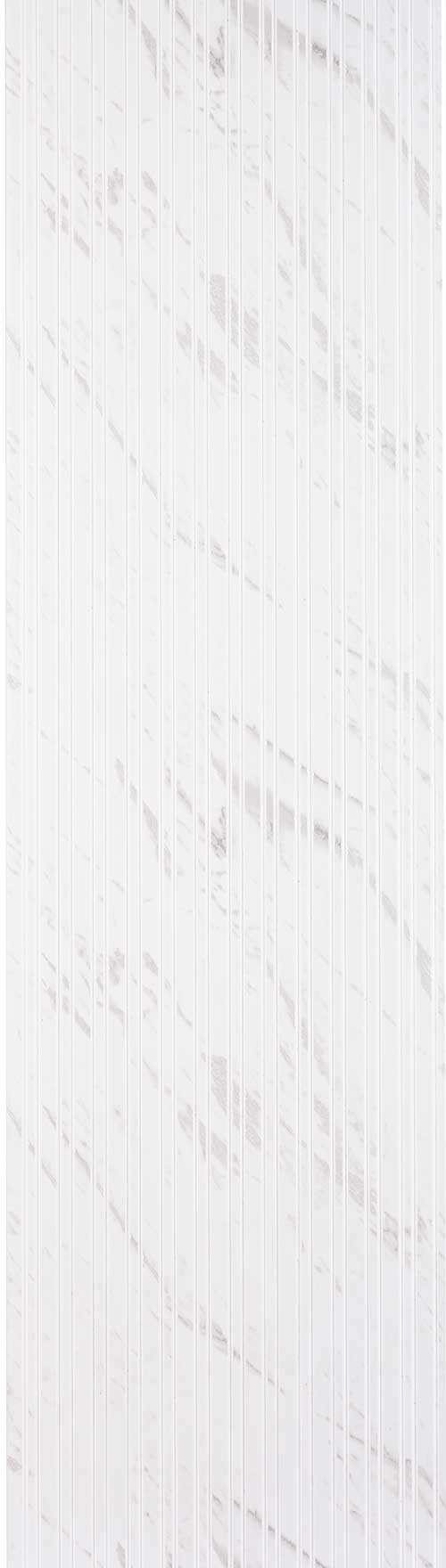 White marble louver panel with matte finish and vertical slats showing subtle veining and texture.