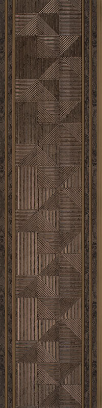 Brown designer louver panel with textured geometric pattern and embossed border, featuring varying line directions and