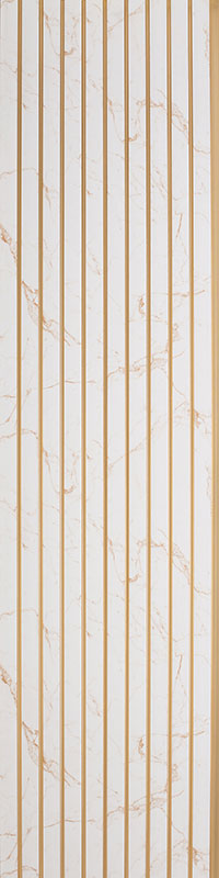 Brown designer louver panel with textured finish and marble pattern, featuring vertical slats and subtle veining.