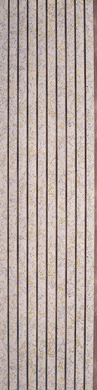 Brown textured louver panel with vertical slats and speckled pattern, showcasing a designer finish and textured surface.