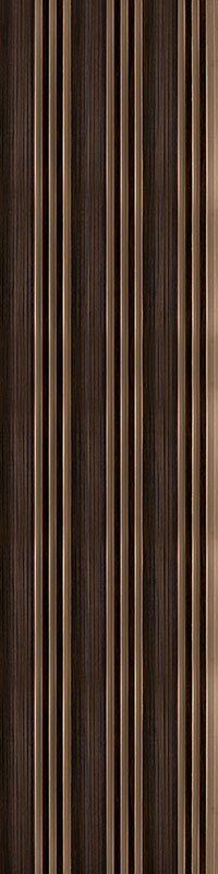 Brown fluted wall louver panel with textured finish and vertical ridges, showcasing a wood grain pattern and subtle sheen.