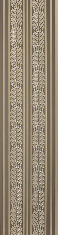 Beige designer louver panel with textured leaf pattern and vertical stripes.
