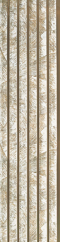 Beige textured designer wall louver panel with feather pattern and vertical slats