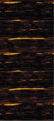 Black high gloss designer laminate with abstract pattern and reflective gold streaks, showing textured surface and shiny