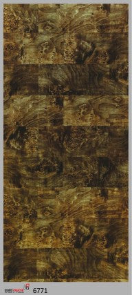 Brown designer laminate panel with high gloss finish and abstract pattern, showing textured surface and swirling design