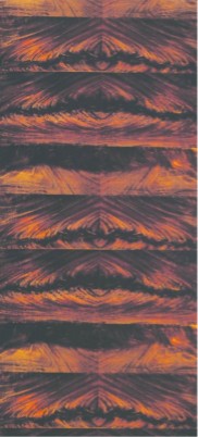Brown high gloss designer laminate wall panel with abstract geometric pattern and reflective sheen