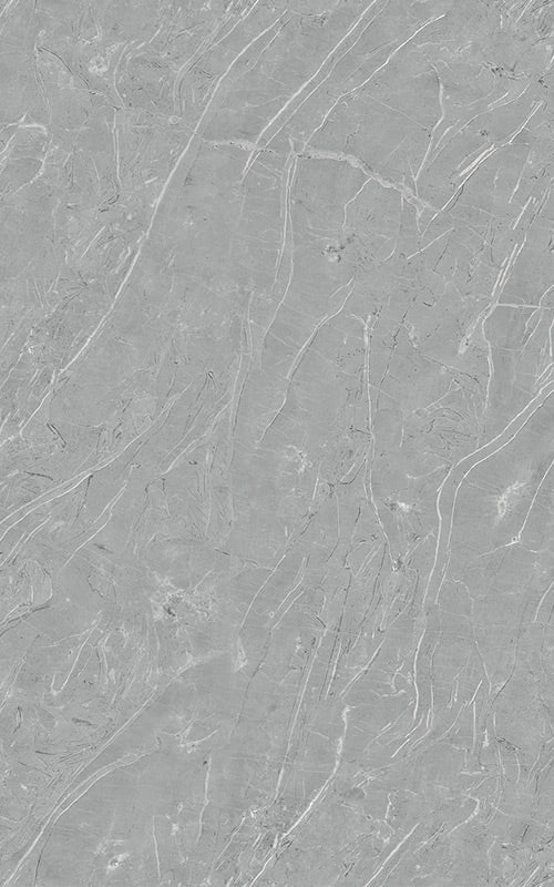 Grey marble laminate with white veining and glossy finish, showing textured stone pattern and subtle sheen.