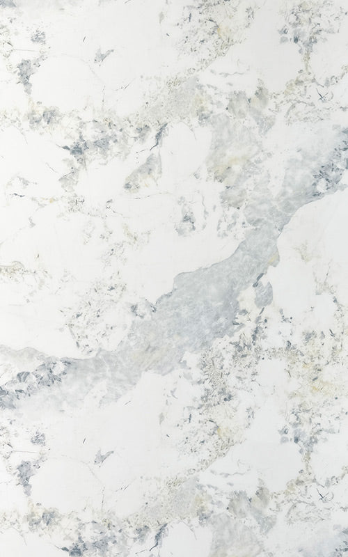 White marble laminate with grey veining and high gloss finish, showing detailed texture and pattern.