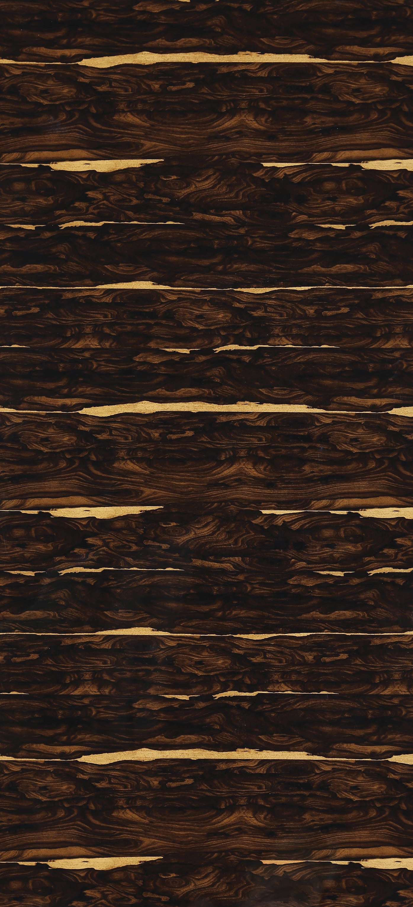 Brown designer laminate with gold stripes and high gloss finish showing wood grain texture and pattern details.
