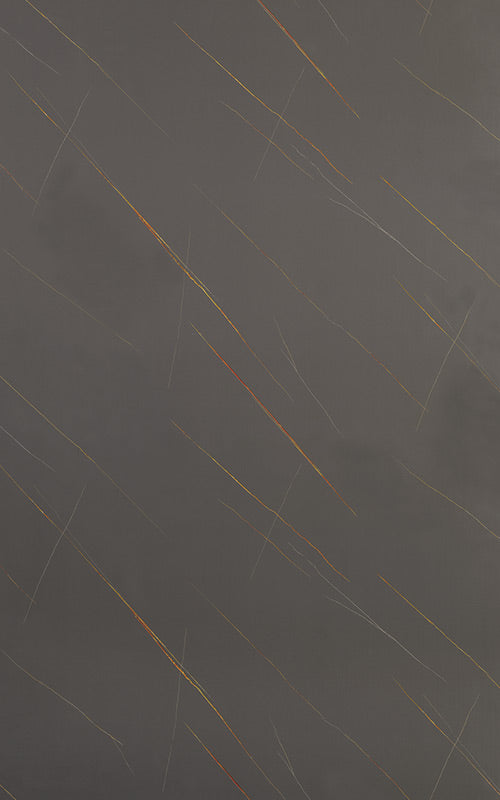 Grey designer laminate with diagonal gold and white streaks and high gloss finish.