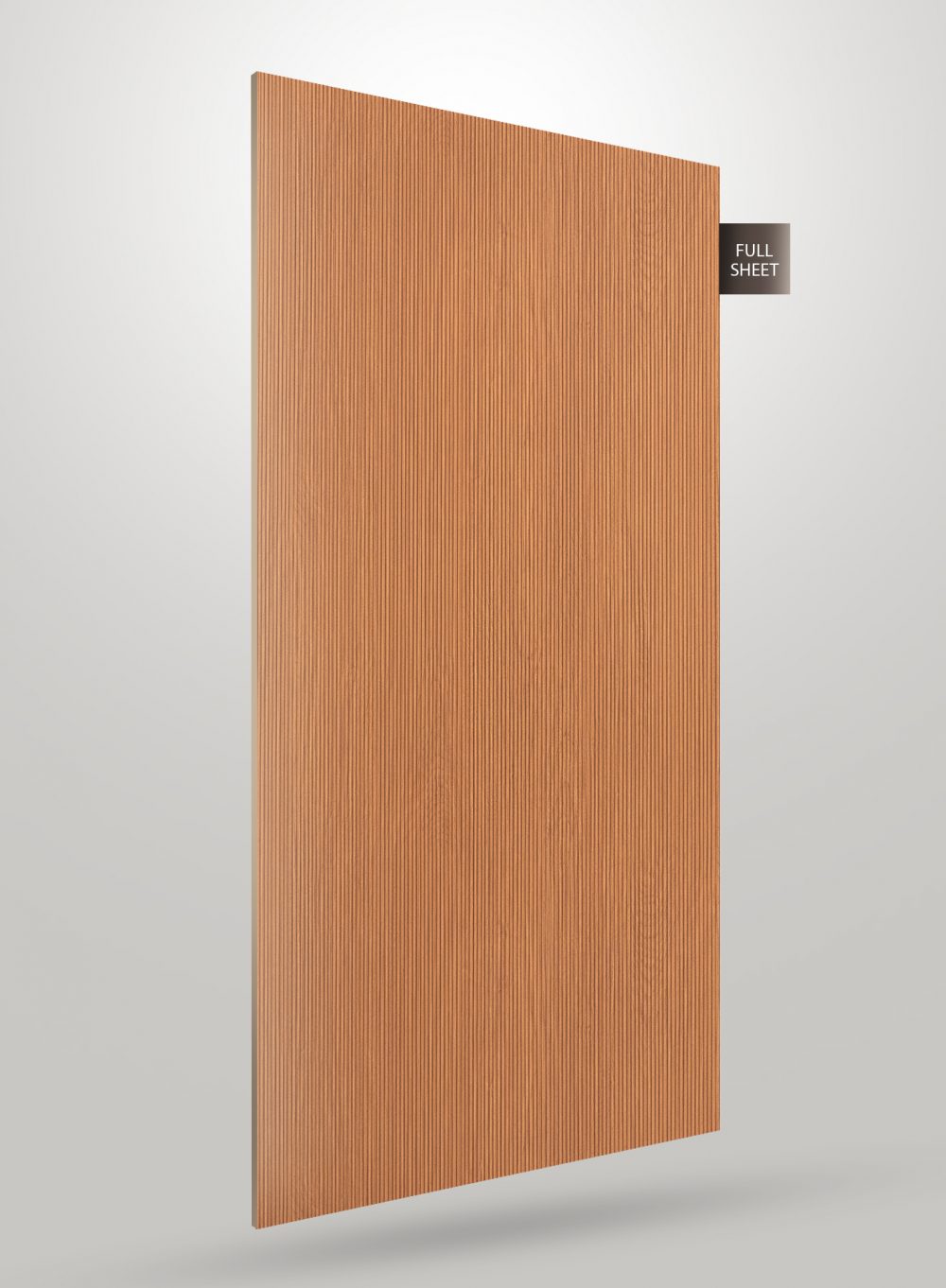 Brown fluted laminate sheet with matte finish and vertical grooves, displayed as full sheet with visible texture and subtle
