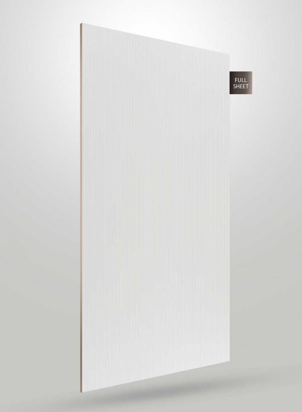 White fluted laminate sheet with matte finish and vertical ridges, shown standing upright with visible edge and full sheet