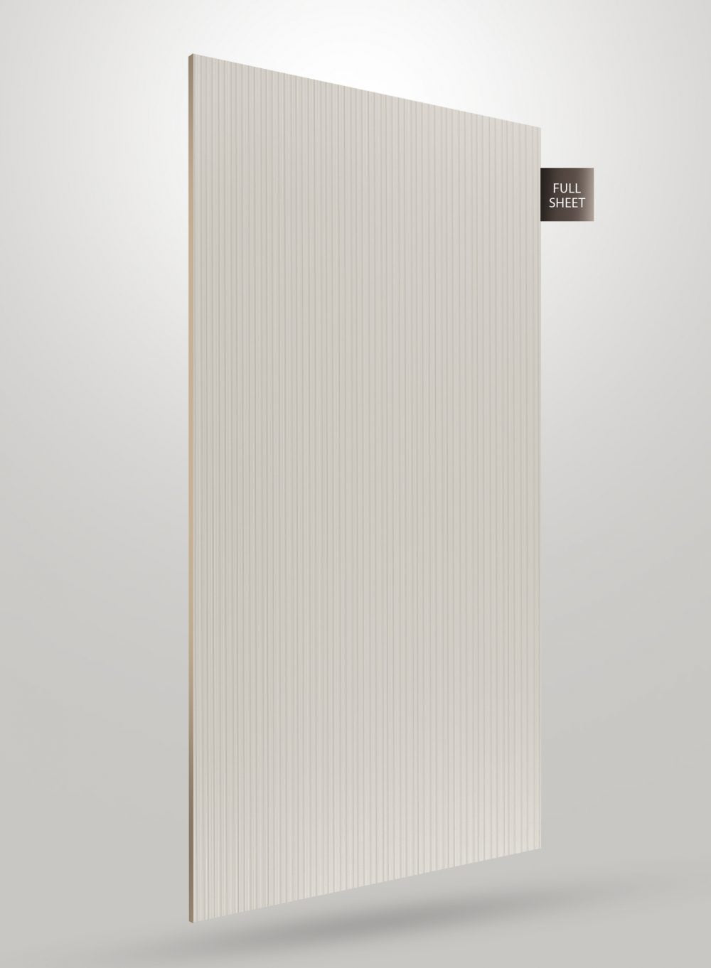 Ivory fluted laminate sheet with matte finish and vertical ridges, shown in full sheet view against a white background.