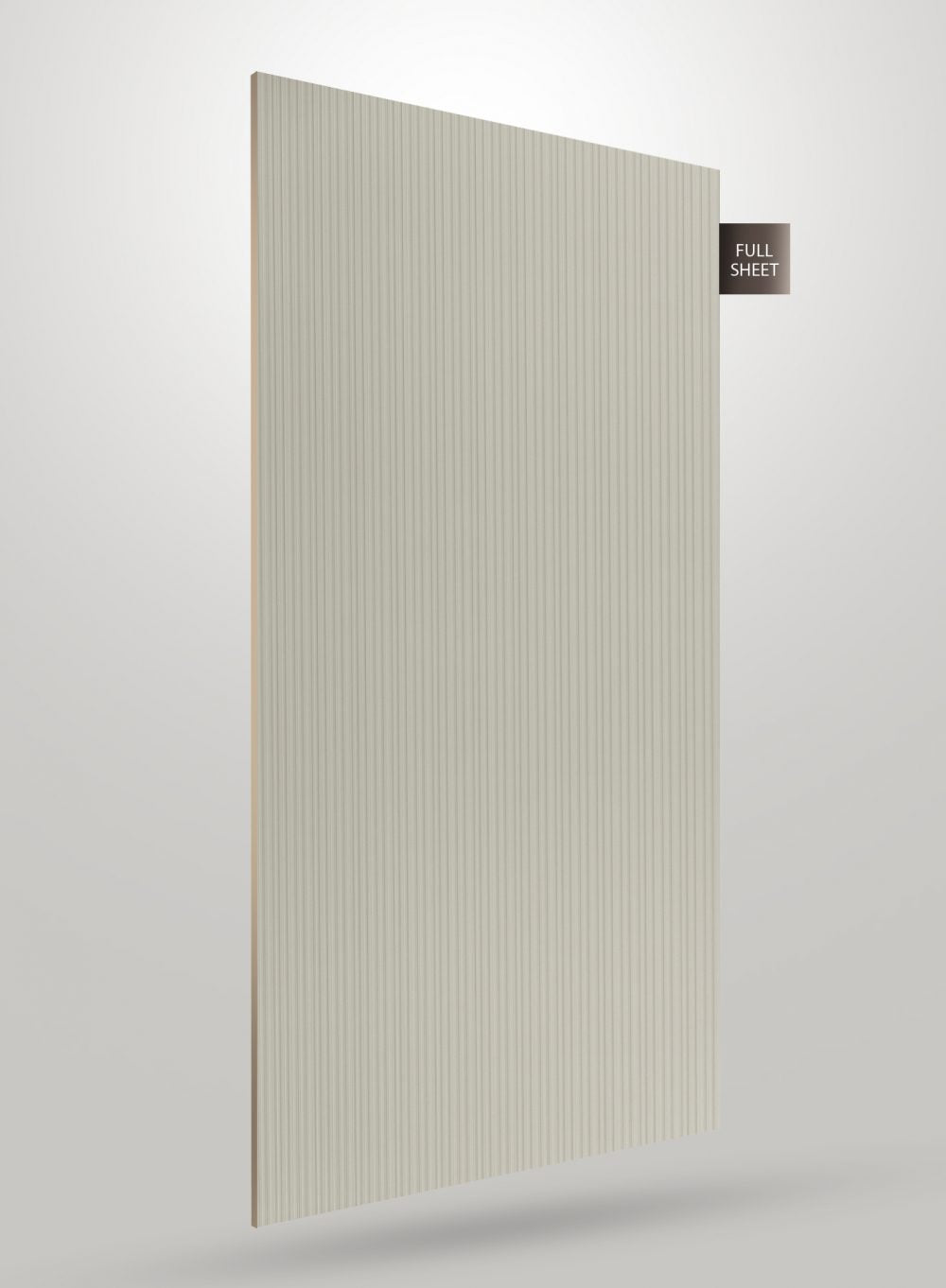 Beige matte fluted laminate sheet with vertical ridges and smooth texture, displayed as full sheet.