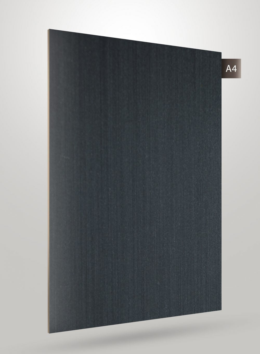 Matte finish dark grey patterned laminate with vertical texture and subtle grain visible on its surface.