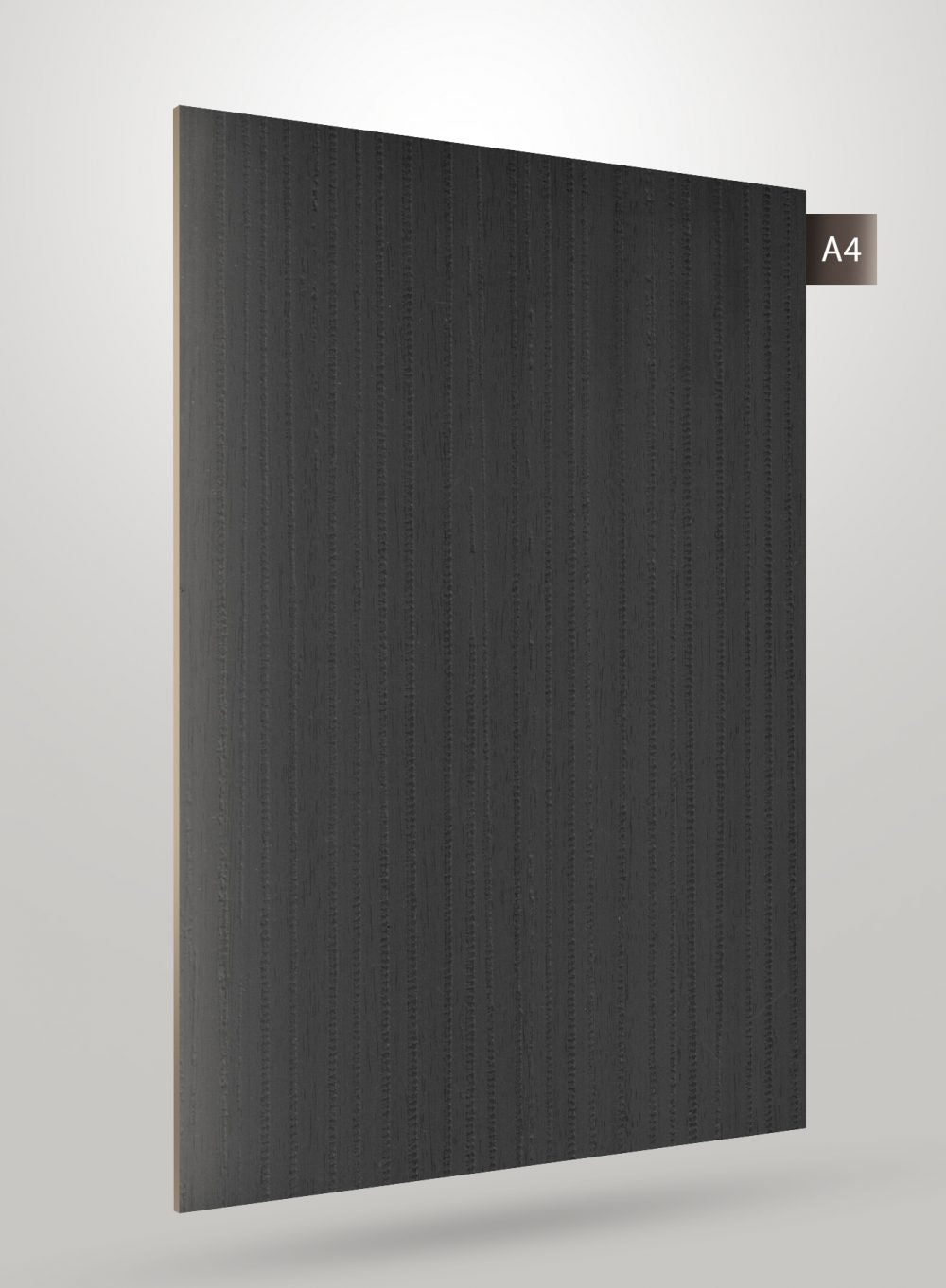 Grey patterned laminate with vertical stripes and matte finish, showing texture and subtle sheen on a light background.
