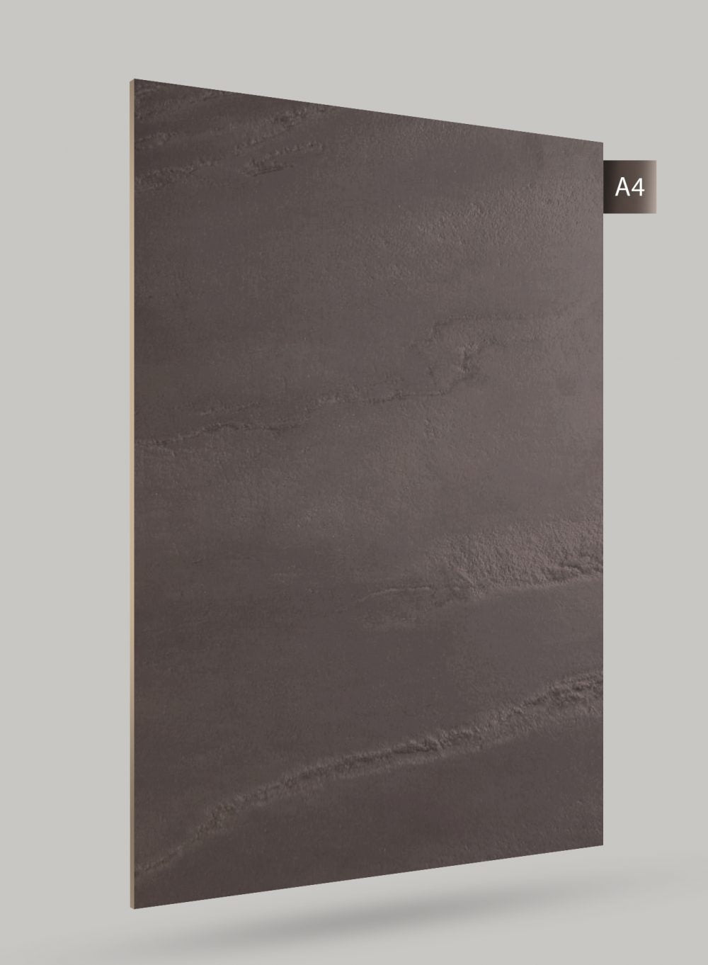 Grey stone laminate with matte finish and textured surface, showing subtle pattern and rough grain.