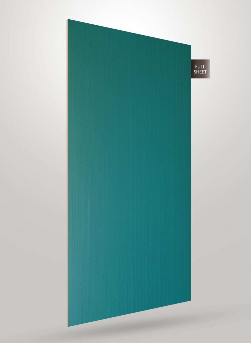 Green fluted laminate sheet with matte finish and vertical ridges, shown at an angle with full sheet label.