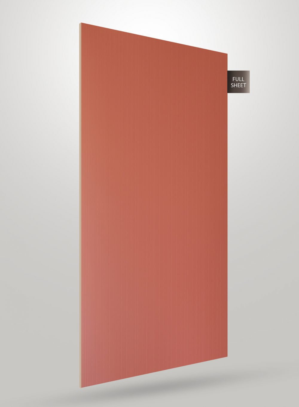 Red fluted laminate sheet with matte finish and vertical grooves, labeled full sheet on a plain background.