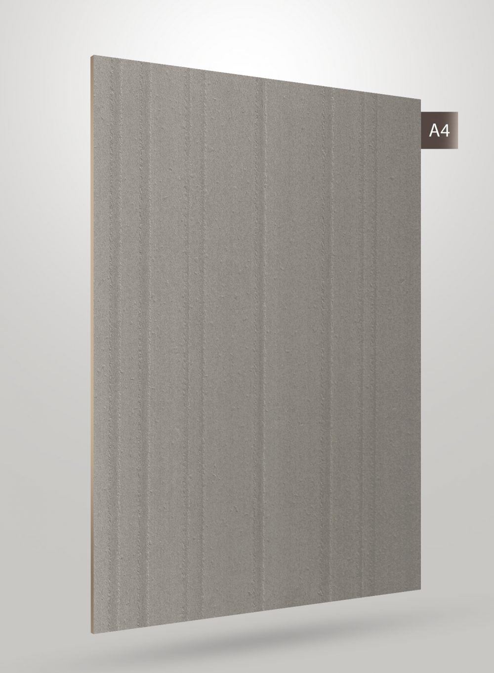Matte grey fluted laminate with textured vertical grooves and rough surface finish on a decorative laminate sheet.