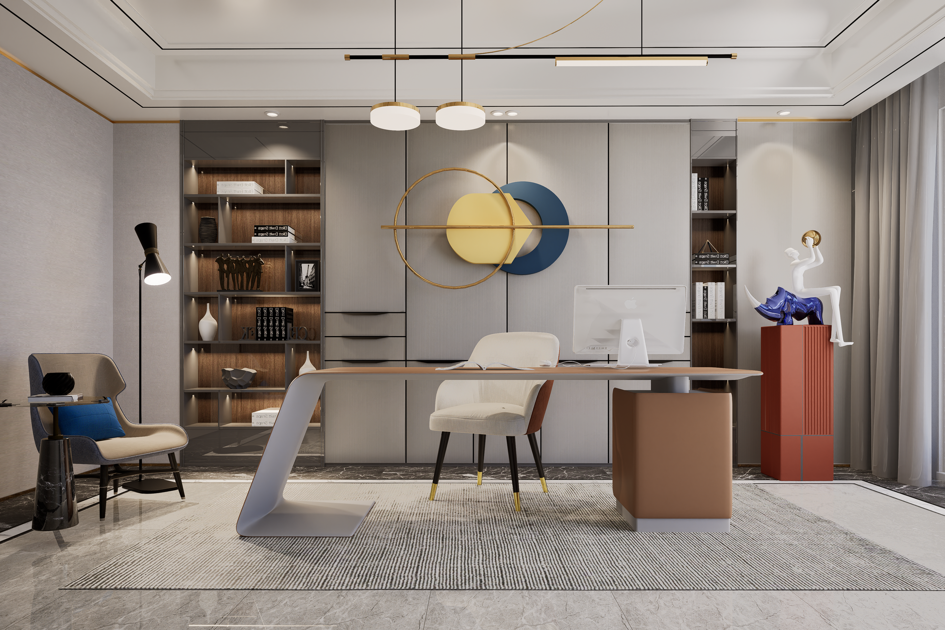Grey fluted laminate wall panels with matte finish in modern office setting with minimalist decor and sleek furniture.