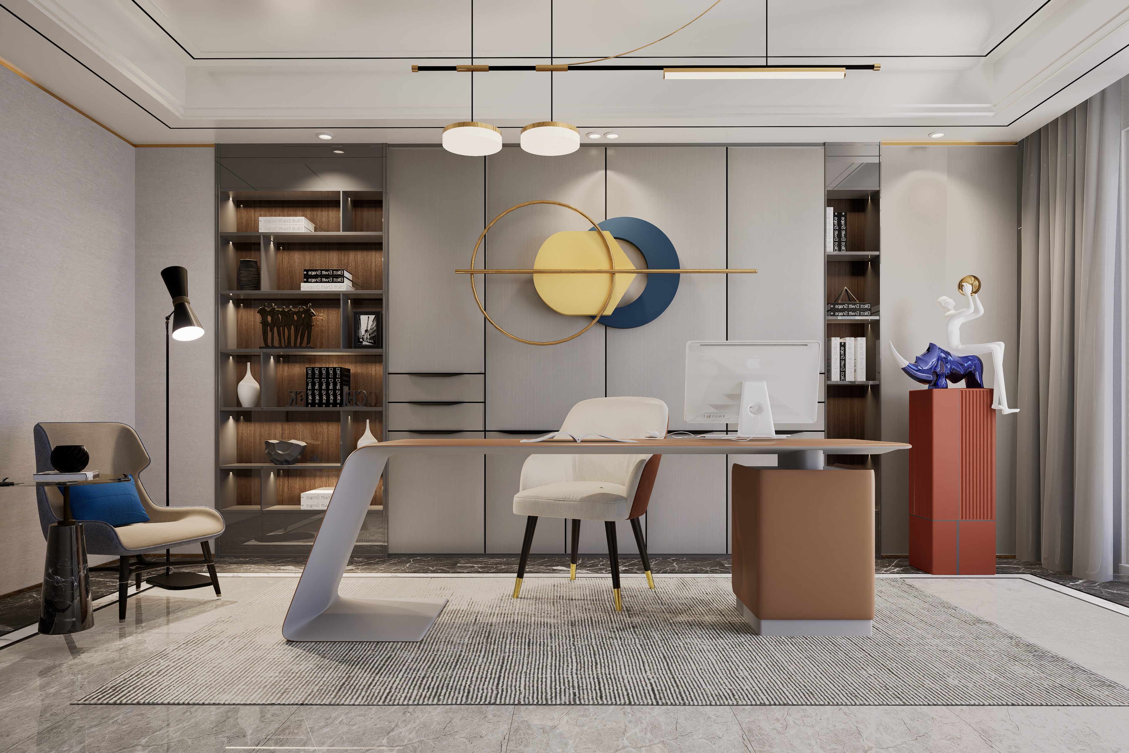 Grey fluted laminate wall panels with matte finish in modern office setting with minimalist decor and sleek furniture.
