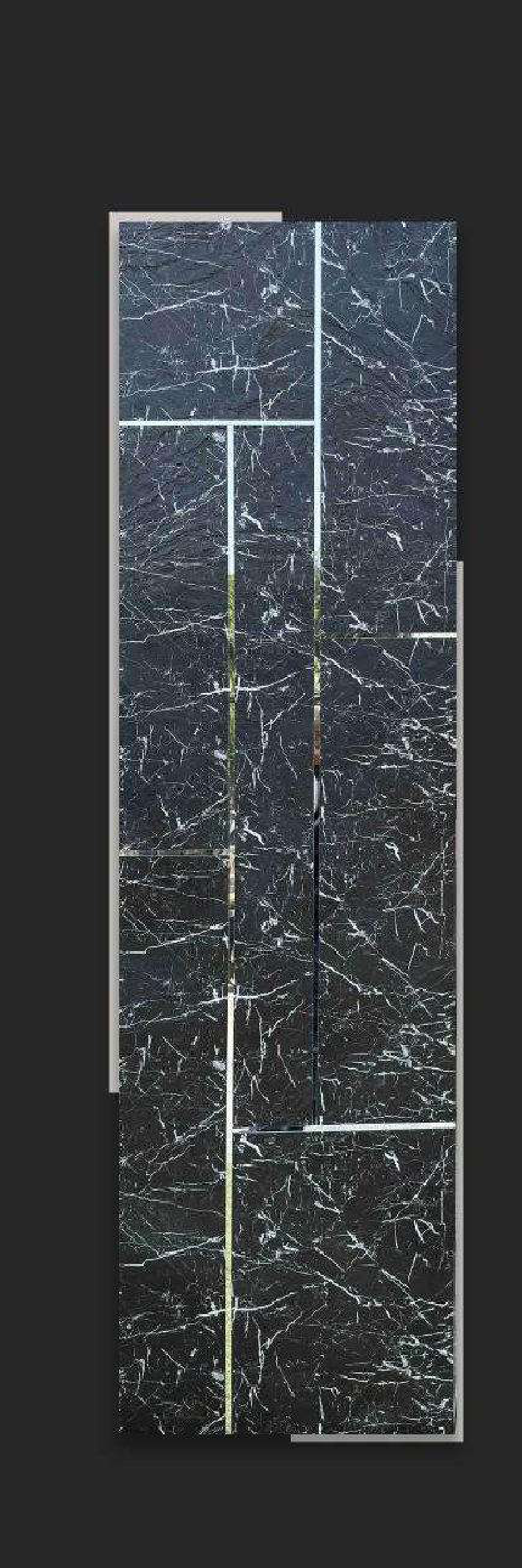 Meridian Atlantis Black Marble acrylic engraved wall panel with white and gold veining lines