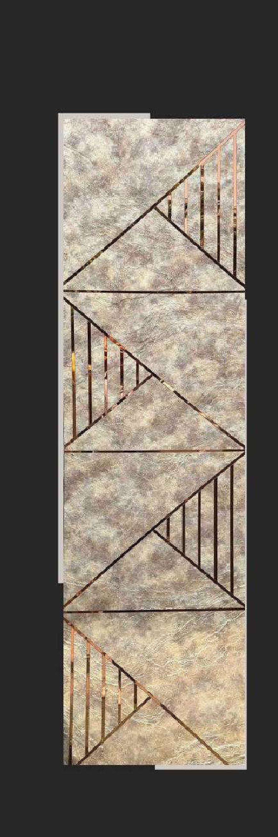 Meridian Atlantis Sand Travertine acrylic engraved wall panel with copper triangle facets