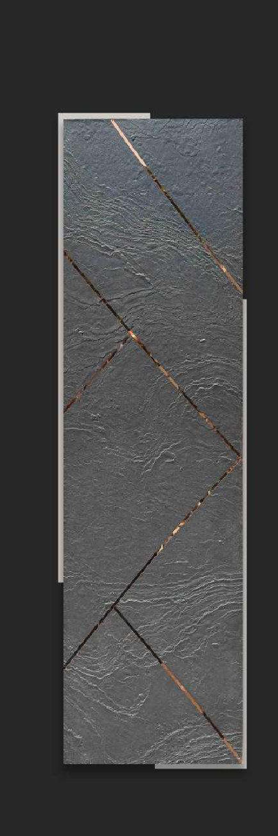 Meridian Atlantis Slate Charcoal acrylic engraved wall panel with copper cross-hatch lines