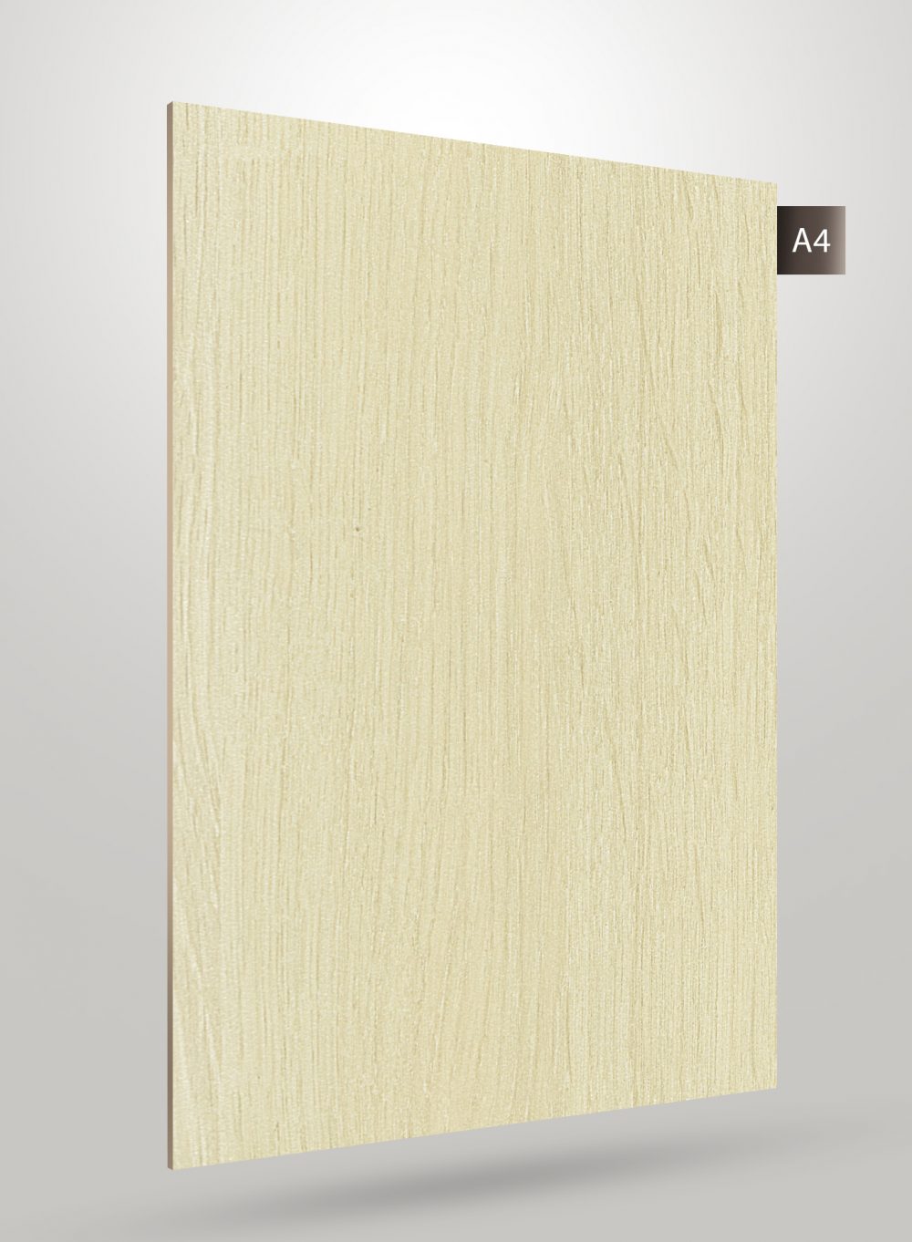 Light wood grain decorative laminate with matte finish and vertical wood texture pattern on a grey background.