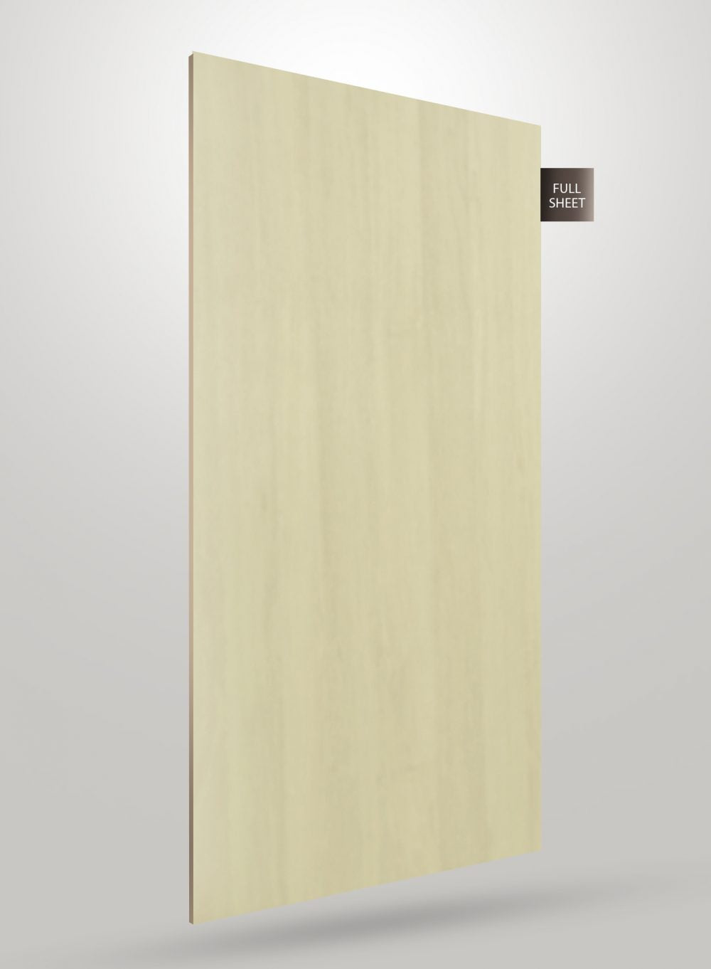 Multi-coloured wood grain decorative laminate with matte finish and vertical wood pattern on a full sheet.