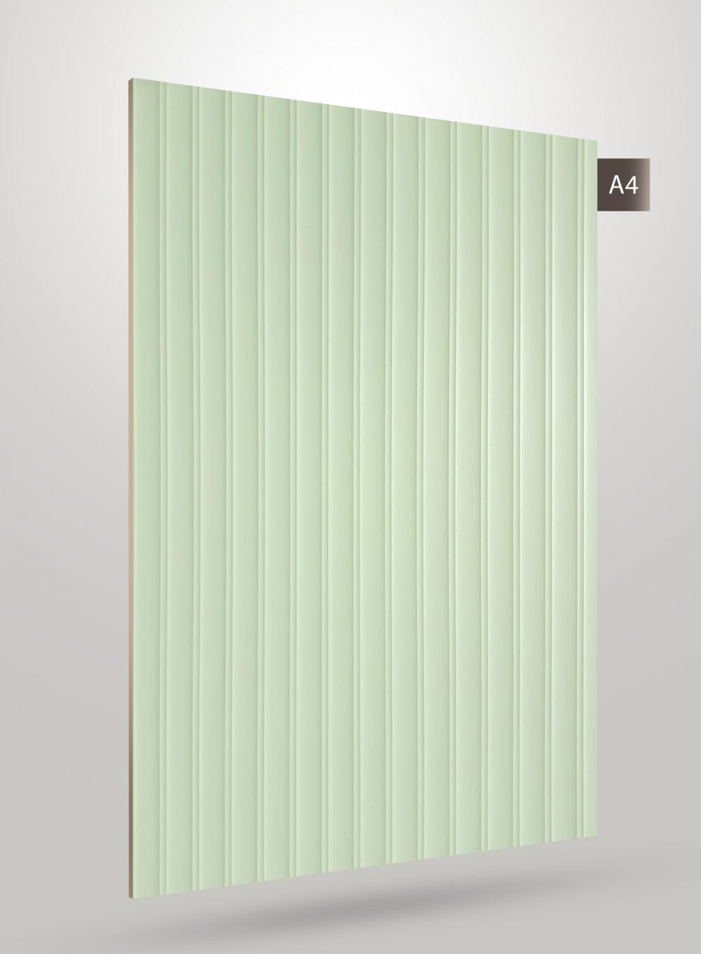 Green decorative fluted laminate with high gloss finish and vertical ridges texture.