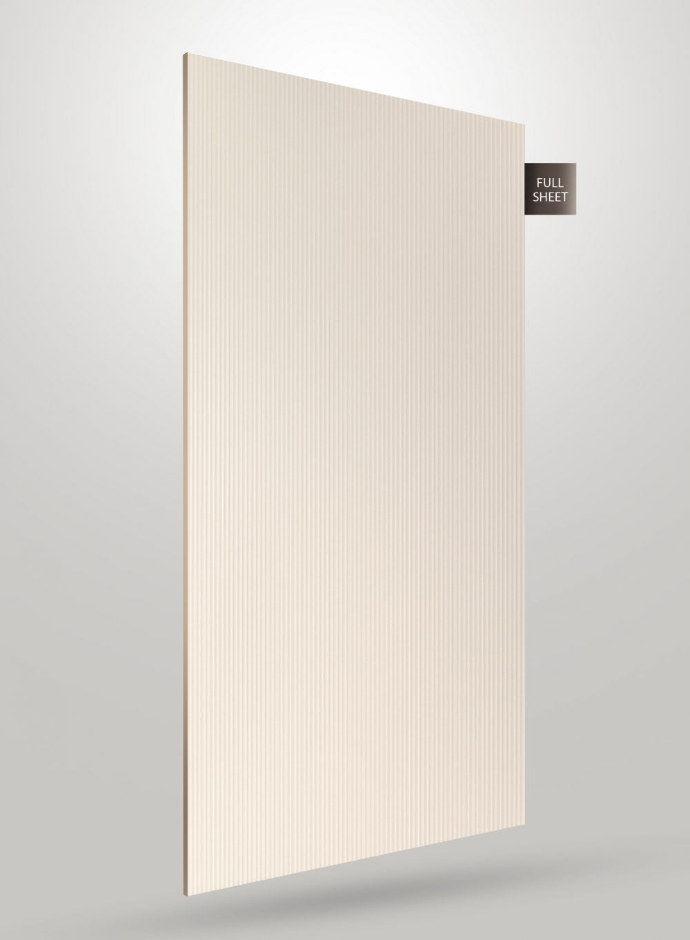Ivory decorative laminate with fluted pattern and high gloss finish, showing full sheet view with vertical ridges.