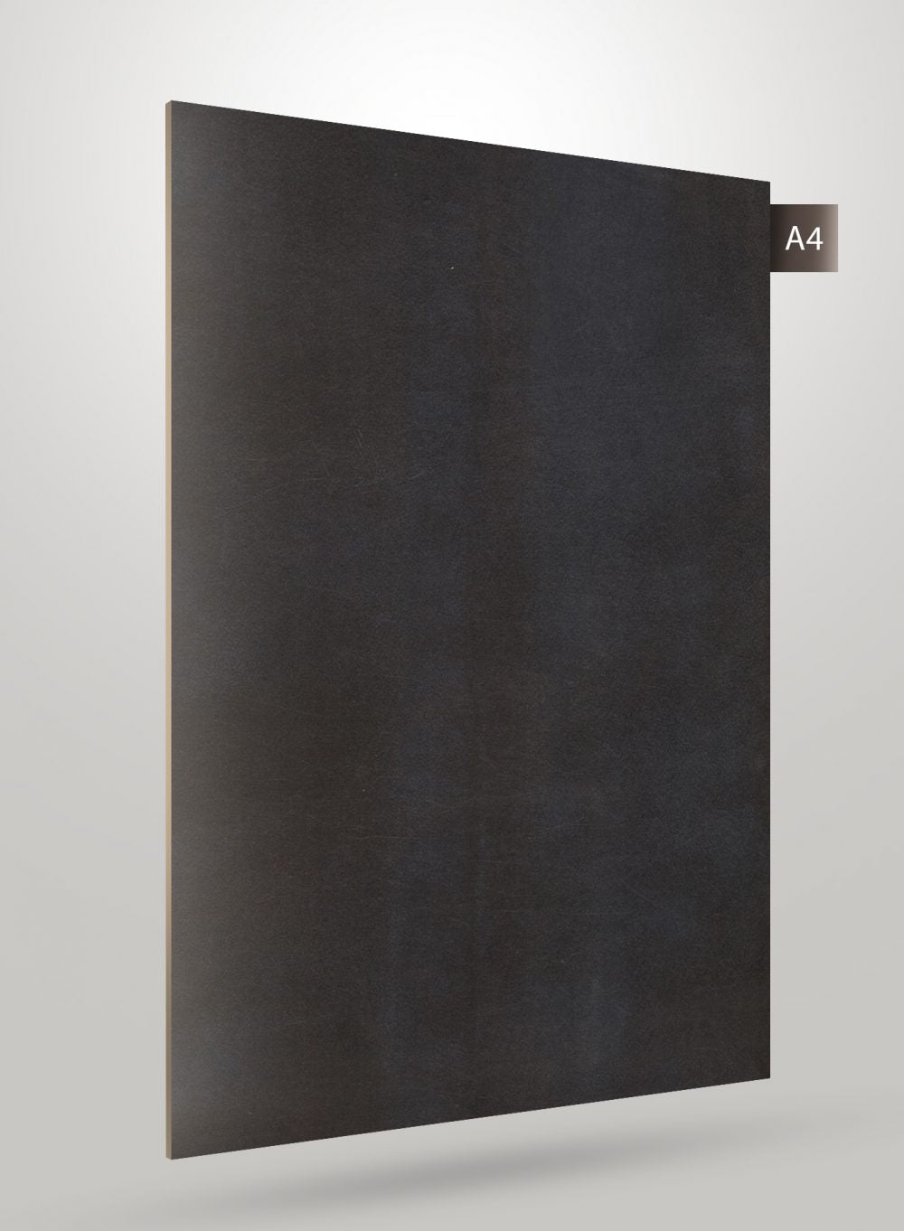 Matte black solid colour laminate with subtle texture and smooth finish, labelled A4.