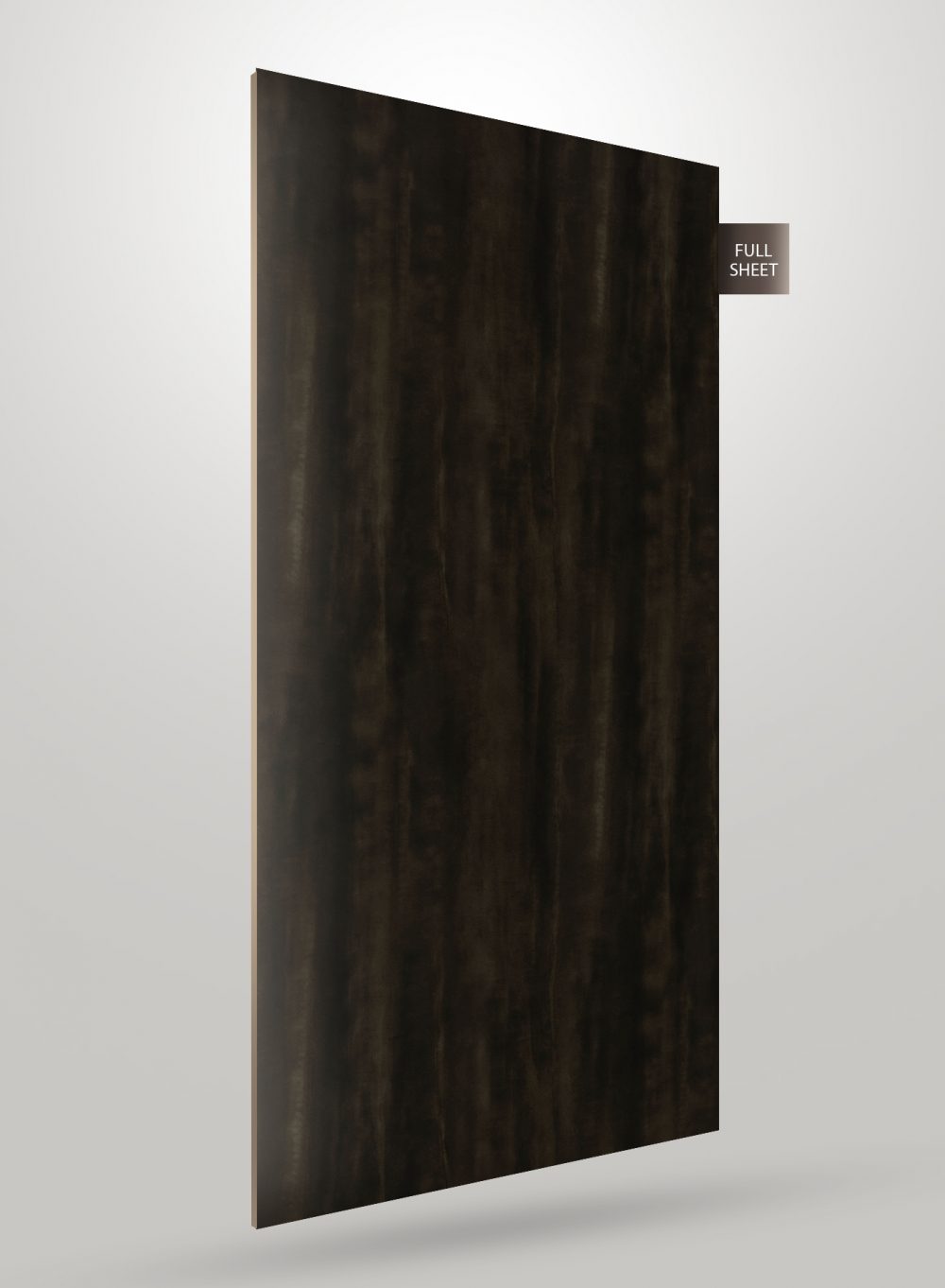 Black matte laminate sheet with subtle texture and vertical grain visible on its surface and edge.