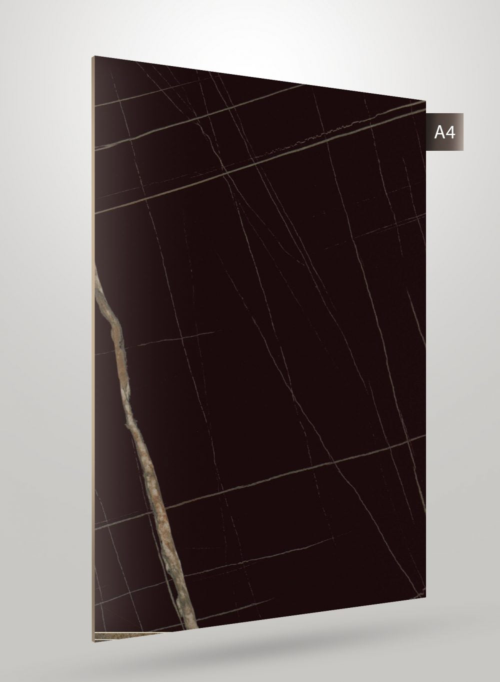 Black marble laminate with white veining and matte finish, showing a realistic stone pattern and subtle texture details.