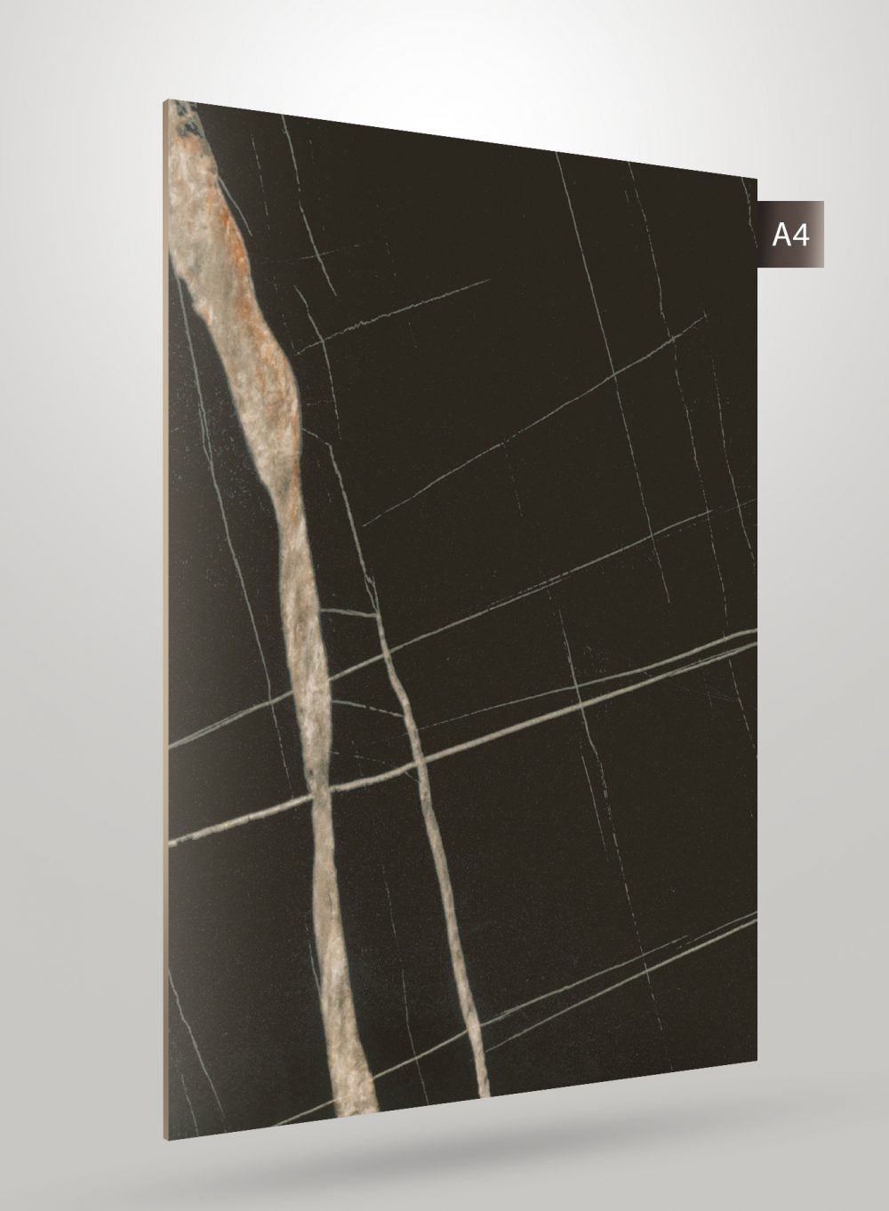 Black marble patterned laminate with beige veining and matte finish