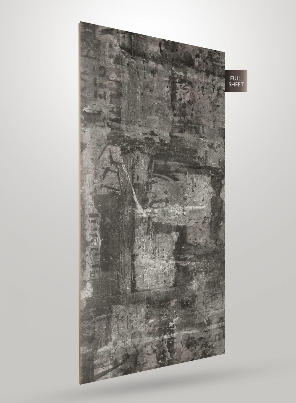 White matte laminate sheet with textured finish and abstract pattern, displayed as full sheet with visible thickness.