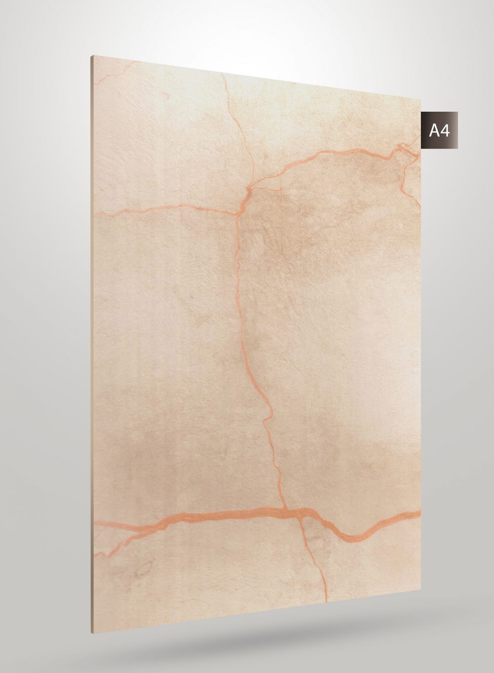 Beige marble laminate with orange veining and matte finish, showcasing a textured surface and natural stone pattern.