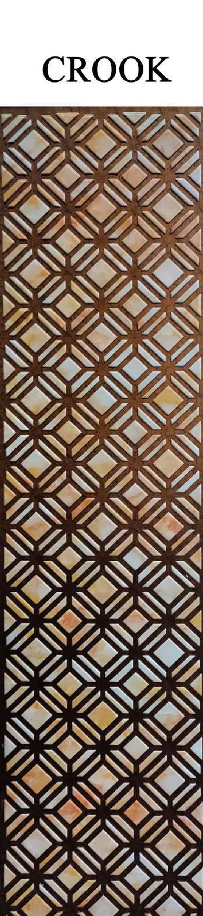 Meridian BackLight Crook backlit decorative panel with interlocking diamond lattice with radiating leaf motifs