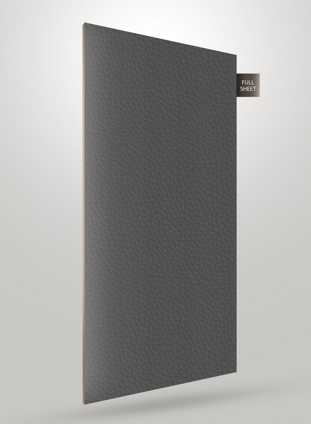 Matte grey solid colour laminate with textured finish and visible grain, displayed as a full sheet.
