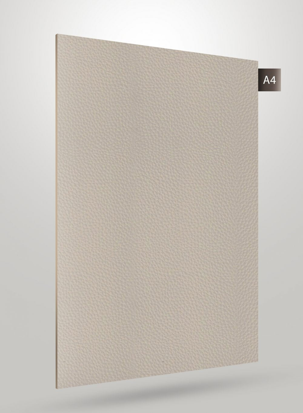 Beige leather laminate with matte finish and textured pattern, displaying a subtle grain and soft sheen on its surface.