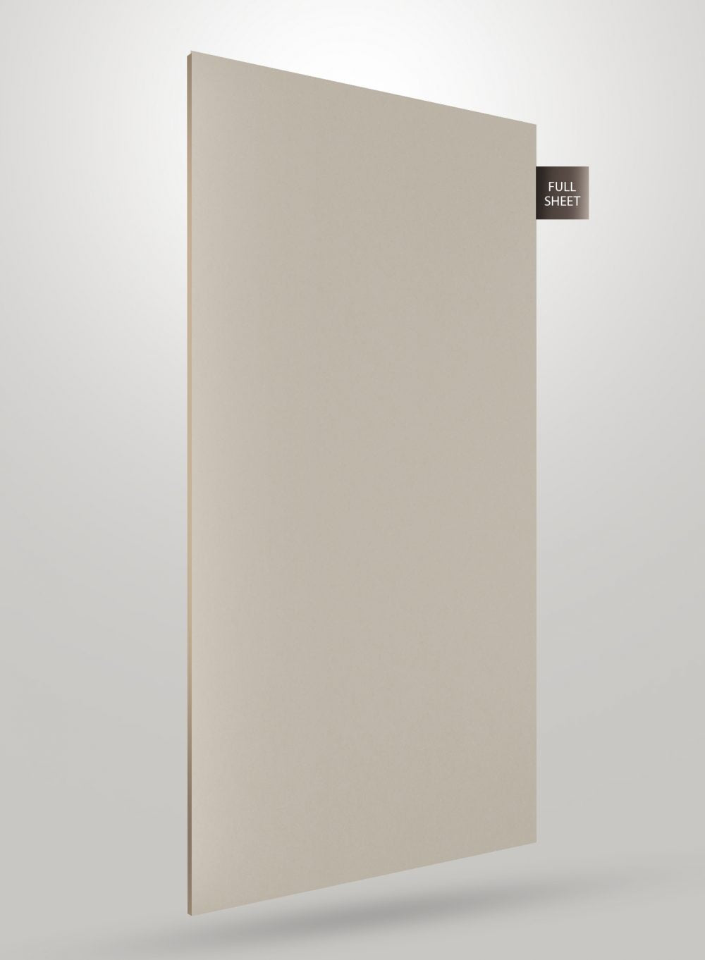 Beige leather laminate sheet with matte finish and smooth texture, displayed as full sheet with visible edge.
