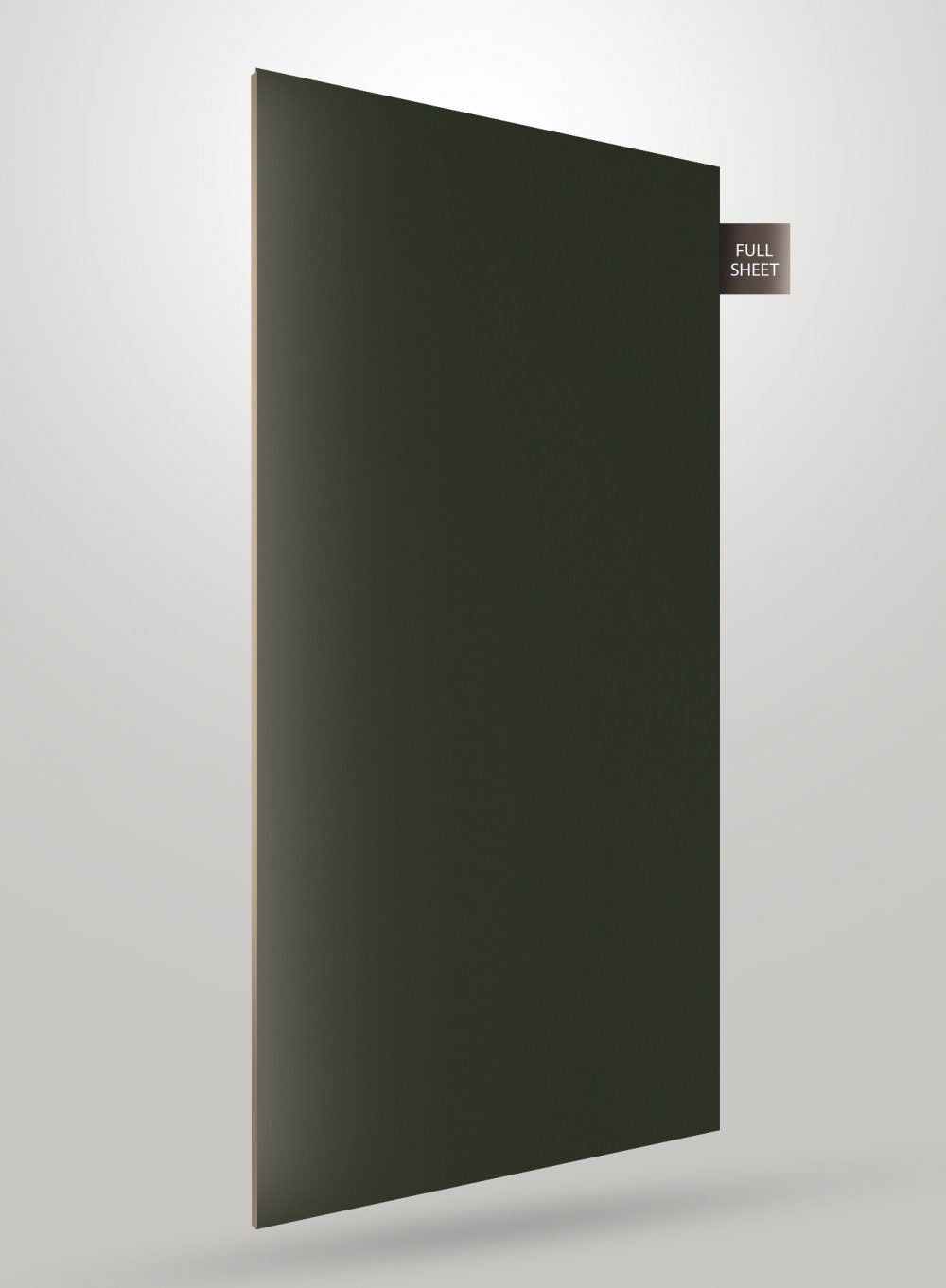 Dark green matte laminate sheet with smooth finish and a full sheet label on the corner.