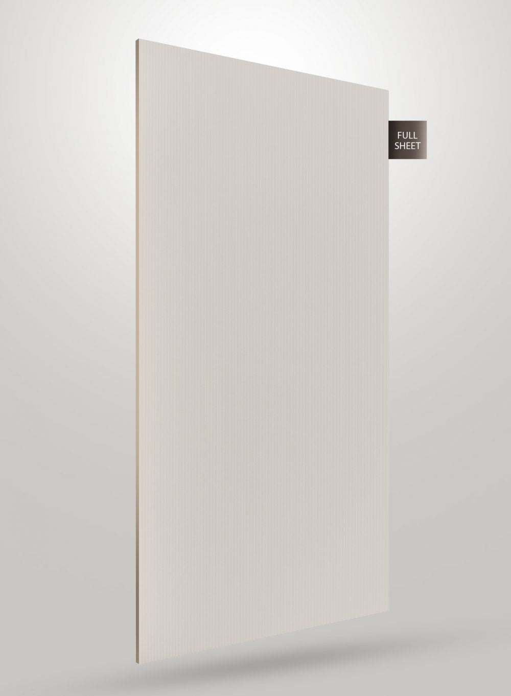 Beige fluted laminate sheet with matte finish and vertical ridges, labeled full sheet on a light gray background.