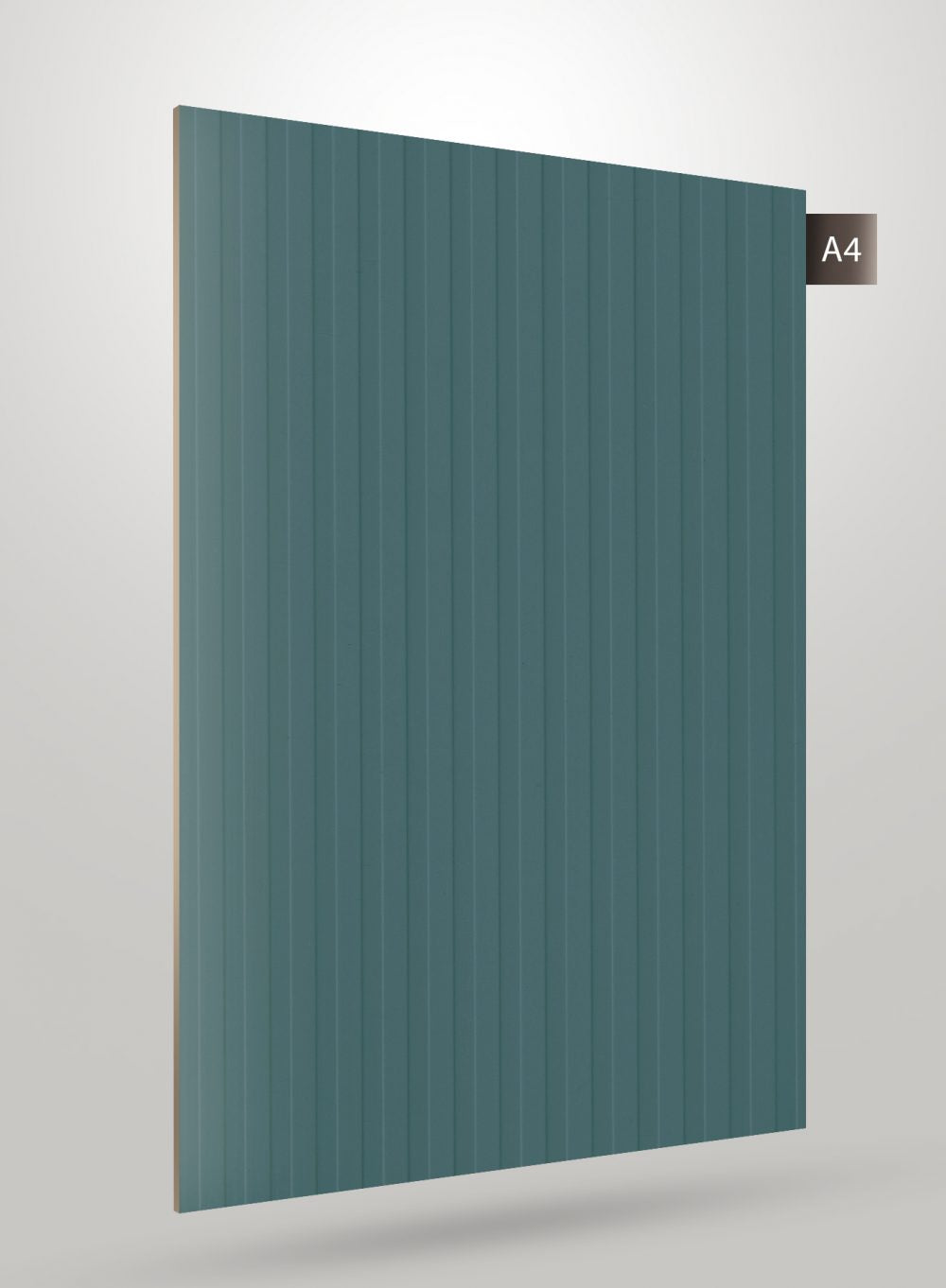 Green fluted decorative laminate with matte finish and vertical grooves.